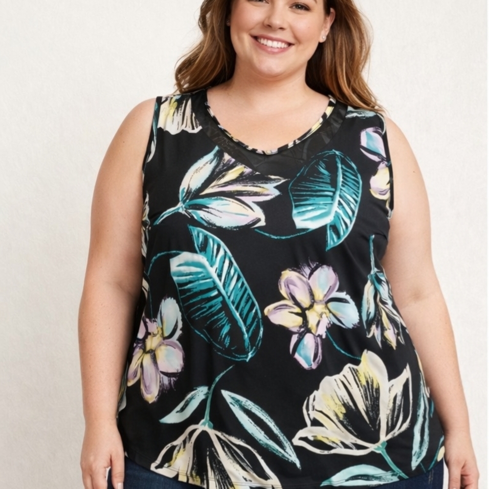 Tropical Floral Tank Top - Black
